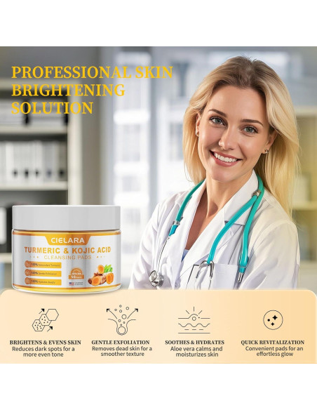 Pads de Limpieza CIELARA Ácido Kojico y Cúrcuma 49 Unidades