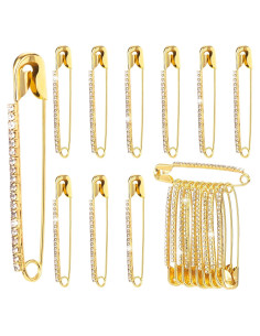 10 Alfileres de Seguridad con Rhinestones Dorados - SmallCat