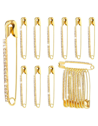 10 Alfileres de Seguridad con Rhinestones Dorados - SmallCat