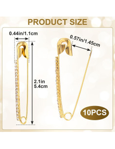 10 Alfileres de Seguridad con Rhinestones Dorados - SmallCat 2
