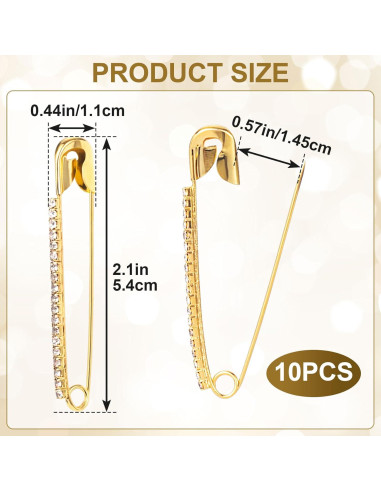 10 Alfileres de Seguridad con Rhinestones Dorados - SmallCat