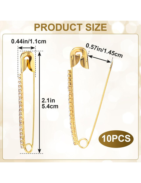 10 Alfileres de Seguridad con Rhinestones Dorados - SmallCat
