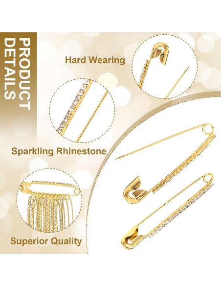 10 Alfileres de Seguridad con Rhinestones Dorados - SmallCat
