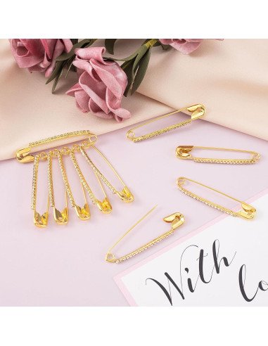 10 Alfileres de Seguridad con Rhinestones Dorados - SmallCat