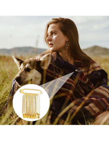 10 Alfileres de Seguridad con Rhinestones Dorados - SmallCat