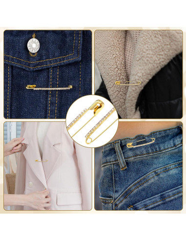 10 Alfileres de Seguridad con Rhinestones Dorados - SmallCat