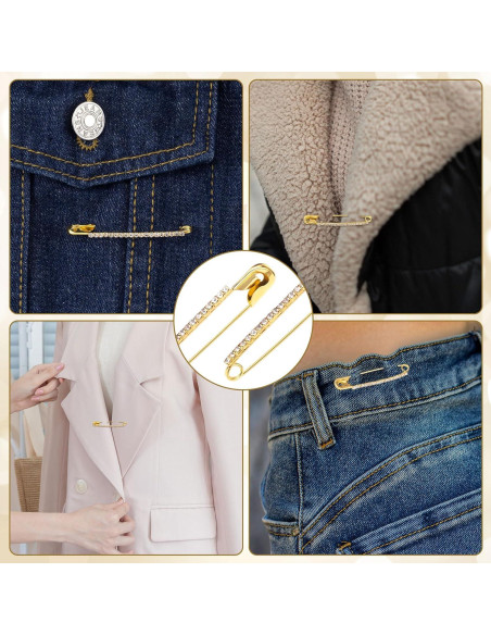 10 Alfileres de Seguridad con Rhinestones Dorados - SmallCat