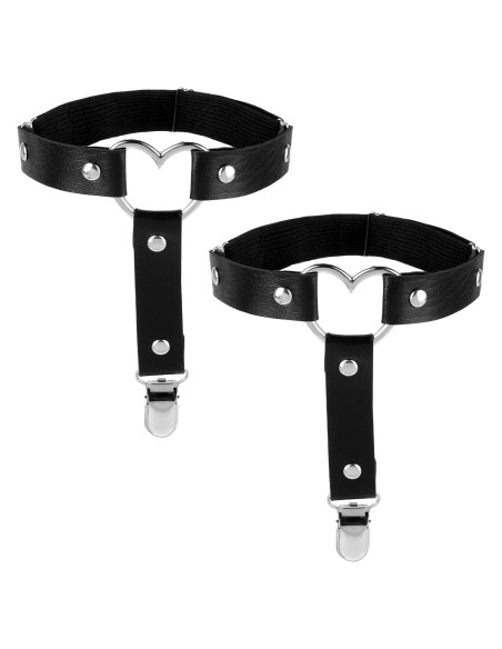 Tirantes ajustables para muslos de mujer - Cuero negro - 2 piezas