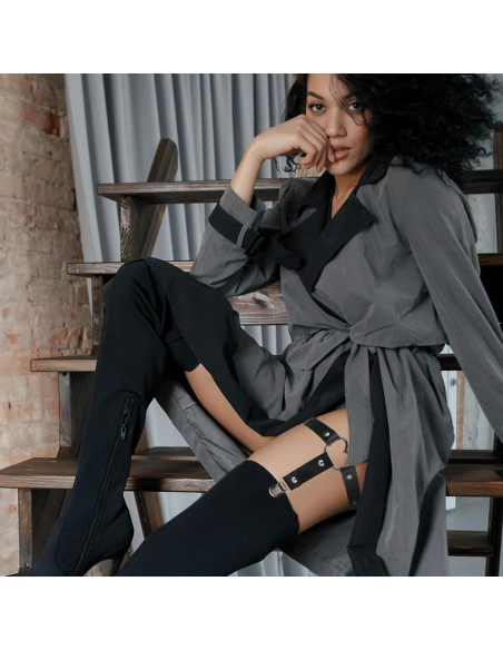 Tirantes ajustables para muslos de mujer - Cuero negro - 2 piezas