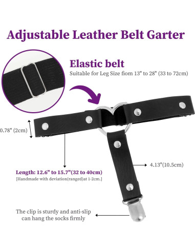 Tirantes ajustables para muslos de mujer - Cuero negro - 2 piezas