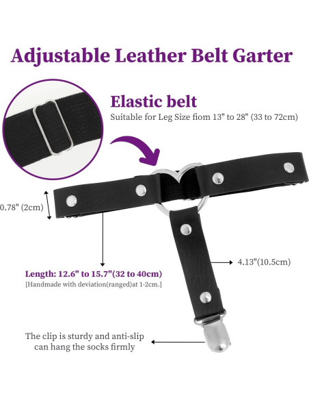 Tirantes ajustables para muslos de mujer - Cuero negro - 2 piezas