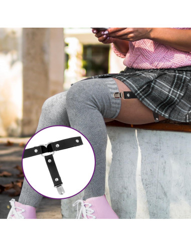 Tirantes ajustables para muslos de mujer - Cuero negro - 2 piezas