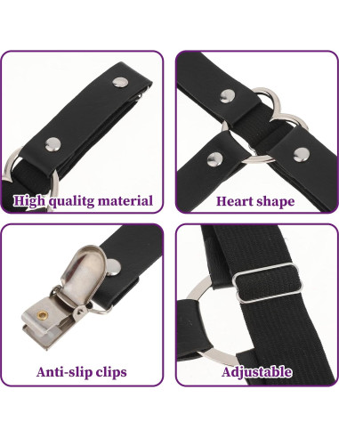 Tirantes ajustables para muslos de mujer - Cuero negro - 2 piezas