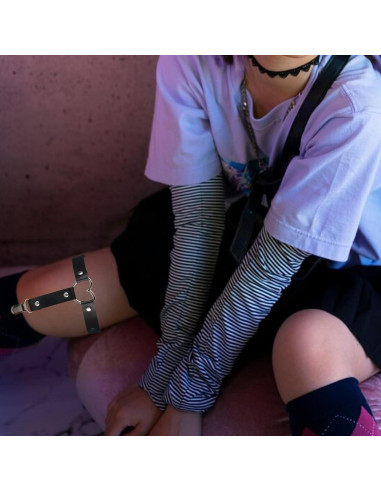 Tirantes ajustables para muslos de mujer - Cuero negro - 2 piezas