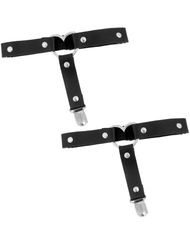 Tirantes ajustables para muslos de mujer - Cuero negro - 2 piezas