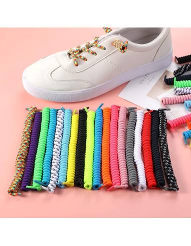 Cintas de Zapatos Elásticas Curly WILLBOND 18 Pares Multicolor