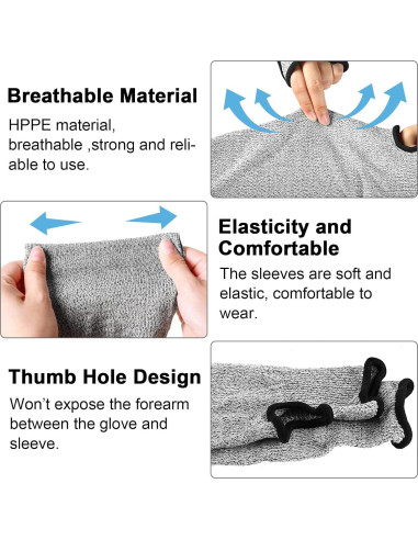 Mangas Resistentes al Corte JaGely 6 Pares 45 cm Gris