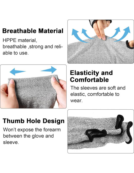 Mangas Resistentes al Corte JaGely 6 Pares 45 cm Gris