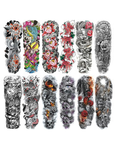 Mangas de Tatuajes Temporales ChurlChurl - 12 Hojas Diseño Variado