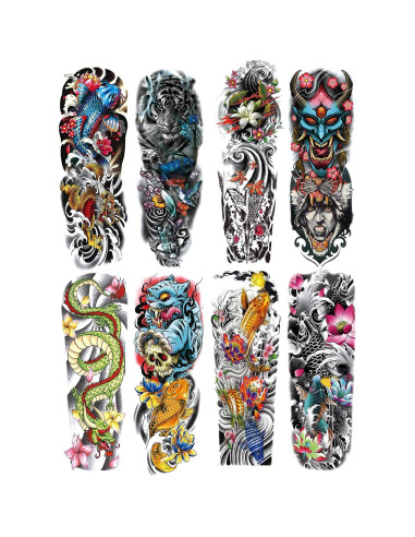 Tatuajes Temporales de Manga Completa PADOUN - 8 Hojas Resistentes