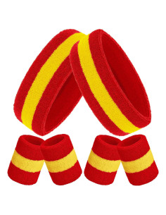 Conjunto de Muñequera y Diadema Bememo 6 Pcs Rojo Amarillo