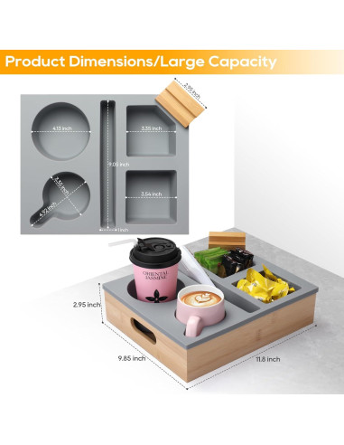 Bandeja para Portavasos ByNaRIX Sofá 30x25cm Gris