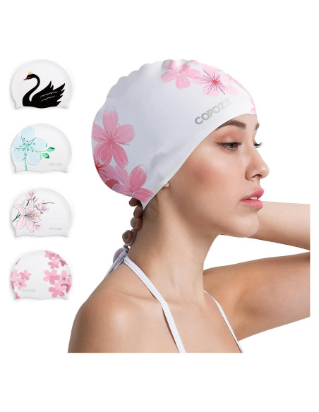 Gorra de Natación de Silicona COPOZZ para Mujeres - Flor de Cerezo
