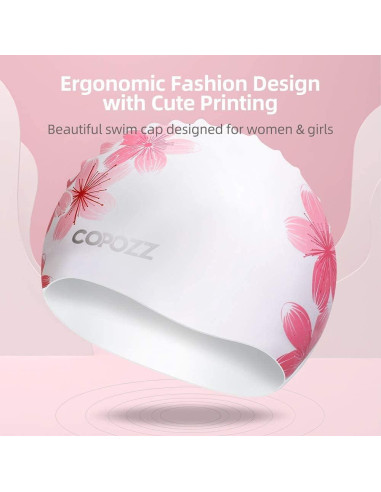 Gorra de Natación de Silicona COPOZZ para Mujeres - Flor de Cerezo