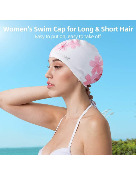 Gorra de Natación de Silicona COPOZZ para Mujeres - Flor de Cerezo