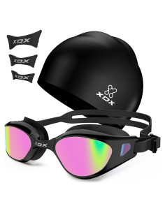 Set Gafas de Natación XDX con Gorro Silicona Rosa Brillante
