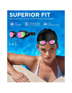 Set Gafas de Natación XDX con Gorro Silicona Rosa Brillante 2