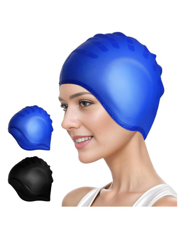 Paquete de 2 Gorras de Natación Silicona Hmxpls Negro Azul