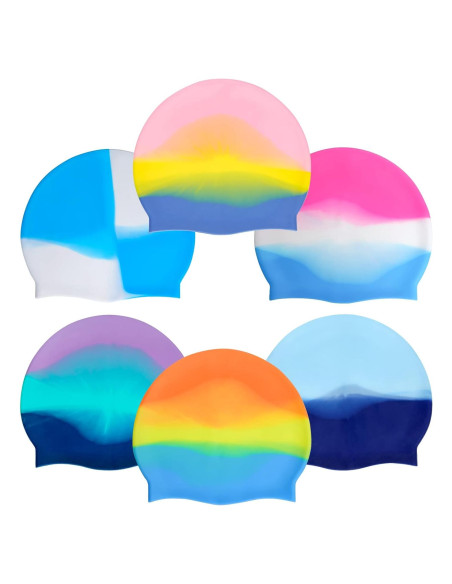 6 Gorros de Natación de Silicona Unisex Tayfremn Multicolor 6 Gorros de Natación de Silicona Unisex Tayfremn Multicolor
