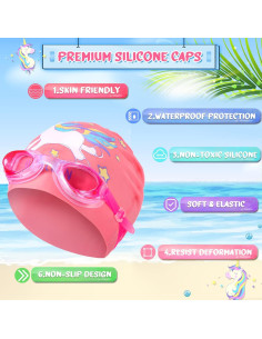 Gorras de Natación Silicona Zhanmai 8 Piezas Unicornio Sirena 2