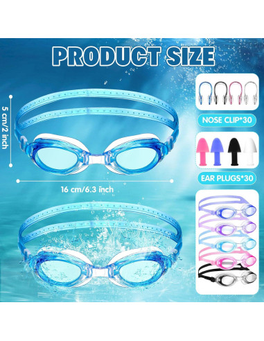 Paquete de 30 Gafas de Natación Macarrie con Tapones y Clip