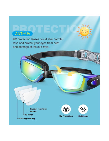 Gafas de natación QALLY para niños UV400 3 paquetes
