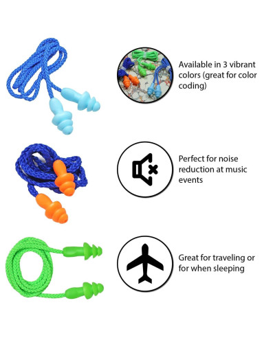 12 Pares Tapones para Oídos Silicona Suave Reutilizables NRR 32dB