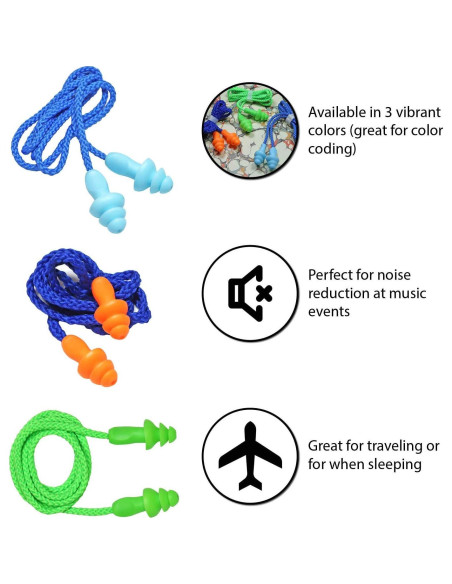 12 Pares Tapones para Oídos Silicona Suave Reutilizables NRR 32dB