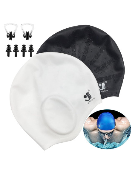 Gorros de Natación Silicona NANASO Unisex 2 Piezas con Tapones