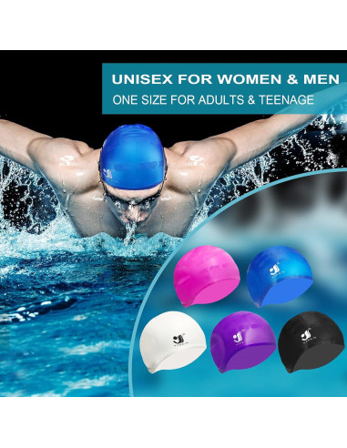 Gorros de Natación Silicona NANASO Unisex 2 Piezas con Tapones