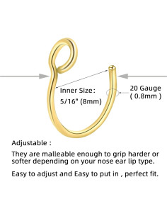 Aro Falso Clip en RocJMWJ 20G 8mm Acero Inoxidable 2