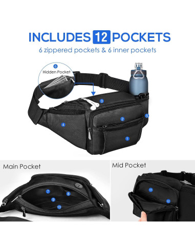 Bolsa de Cintura NOOLA para Senderismo y Ciclismo - Negro