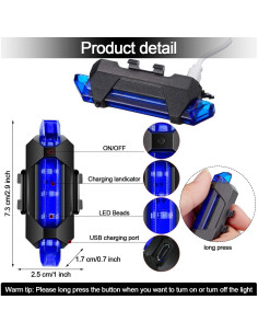 6 Luces para Bicicleta Mudder Recargables USB Impermeables 2