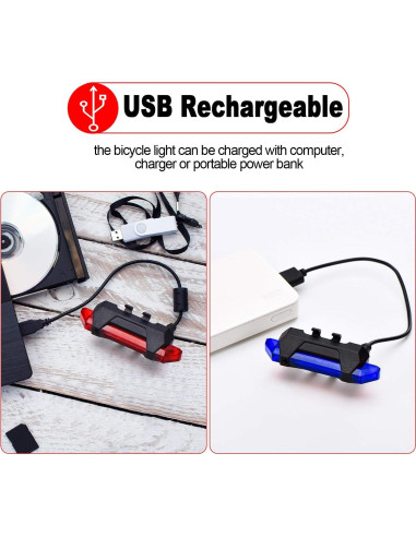 6 Luces para Bicicleta Mudder Recargables USB Impermeables