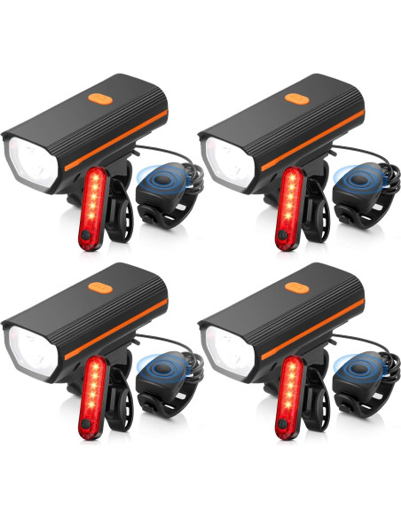 Conjunto de Luces LED Recargables Hanaive para Bicicleta - 4 Piezas Conjunto de Luces LED Recargables Hanaive para Bicicleta - 4 Piezas