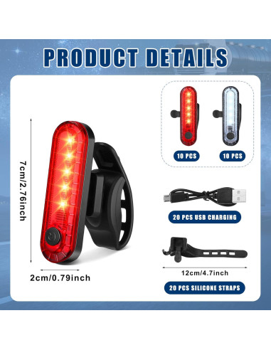 Paquete de 20 luces traseras LED recargables Jerify USB