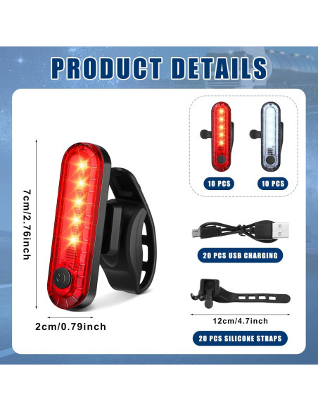 Paquete de 20 luces traseras LED recargables Jerify USB