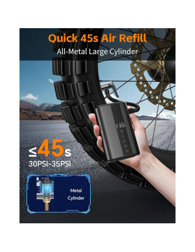 Bomba de Bicicleta Eléctrica YANTU Z5L 150PSI Portátil con Manómetro