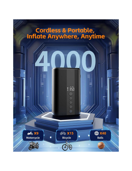 Bomba de Bicicleta Eléctrica YANTU Z5L 150PSI Portátil con Manómetro