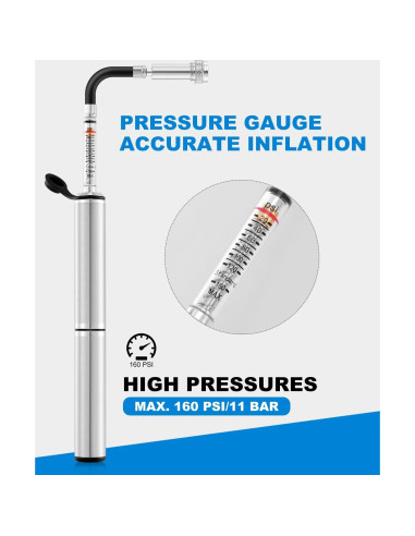 Bomba de Bicicleta Mini JULAI con Manómetro 160 PSI